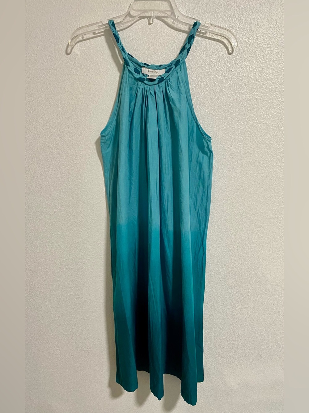Coral Bay Blue Ombré Cotton Halter Knee Length Dress sz Small EUC